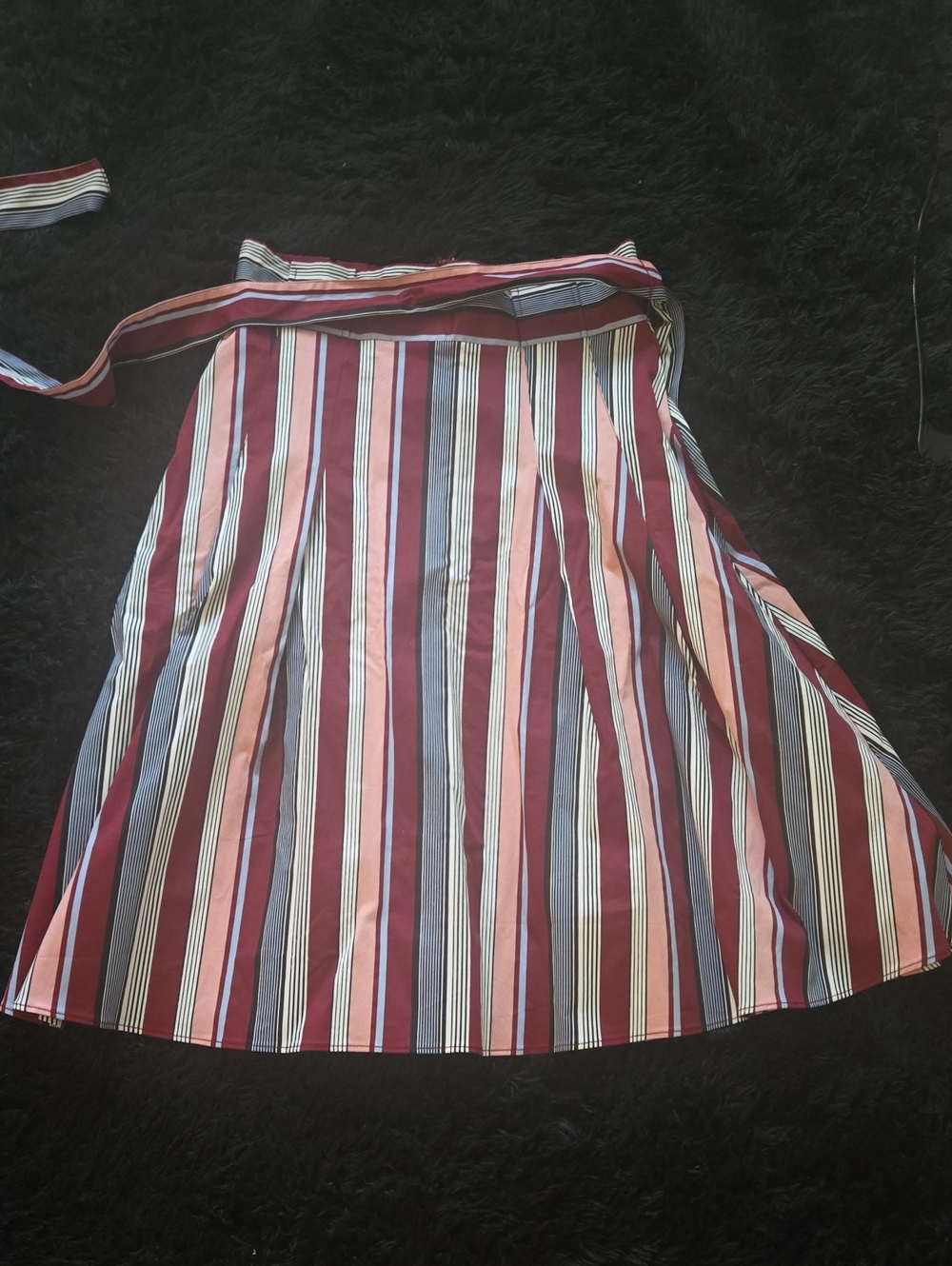 Striped A-Line Midi Skirt in Burgundy, Pink & Navy